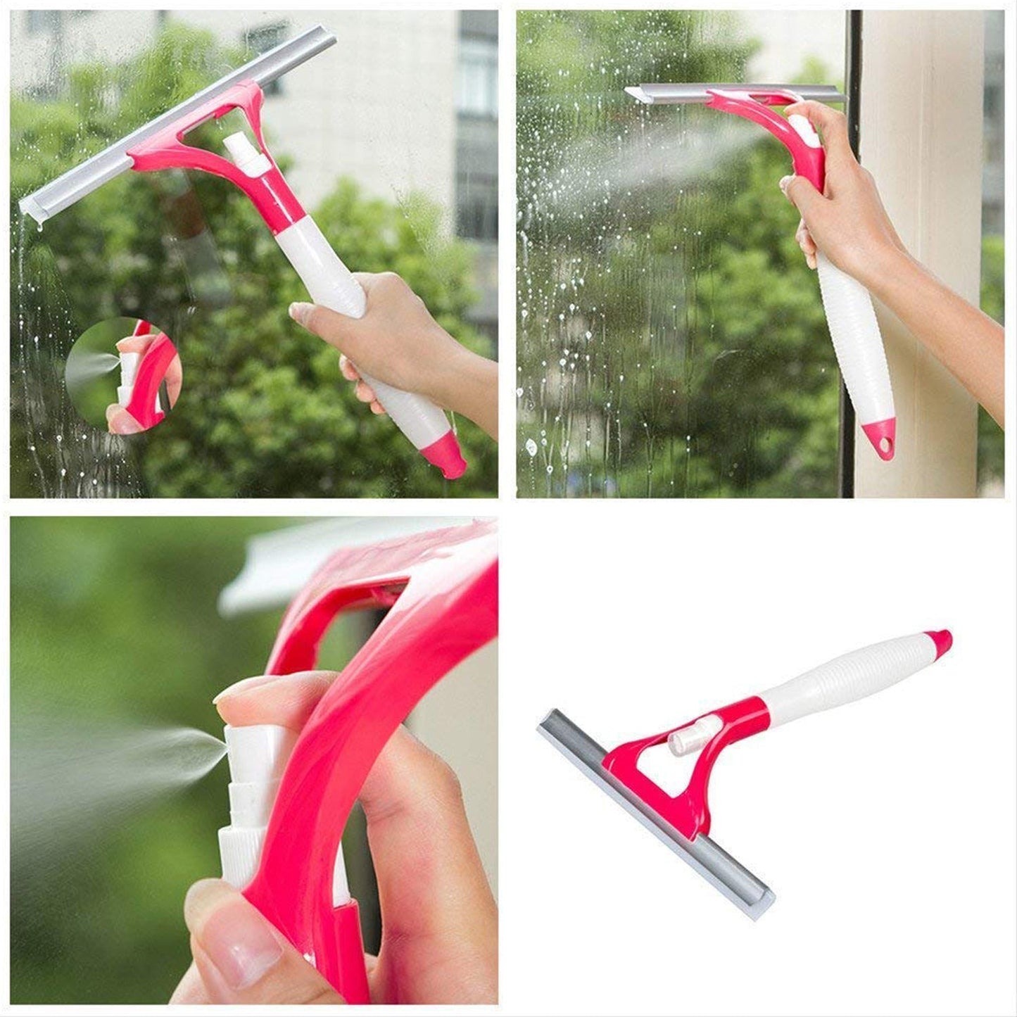 All-in-one brush for cleaning windows and cars with spray feature