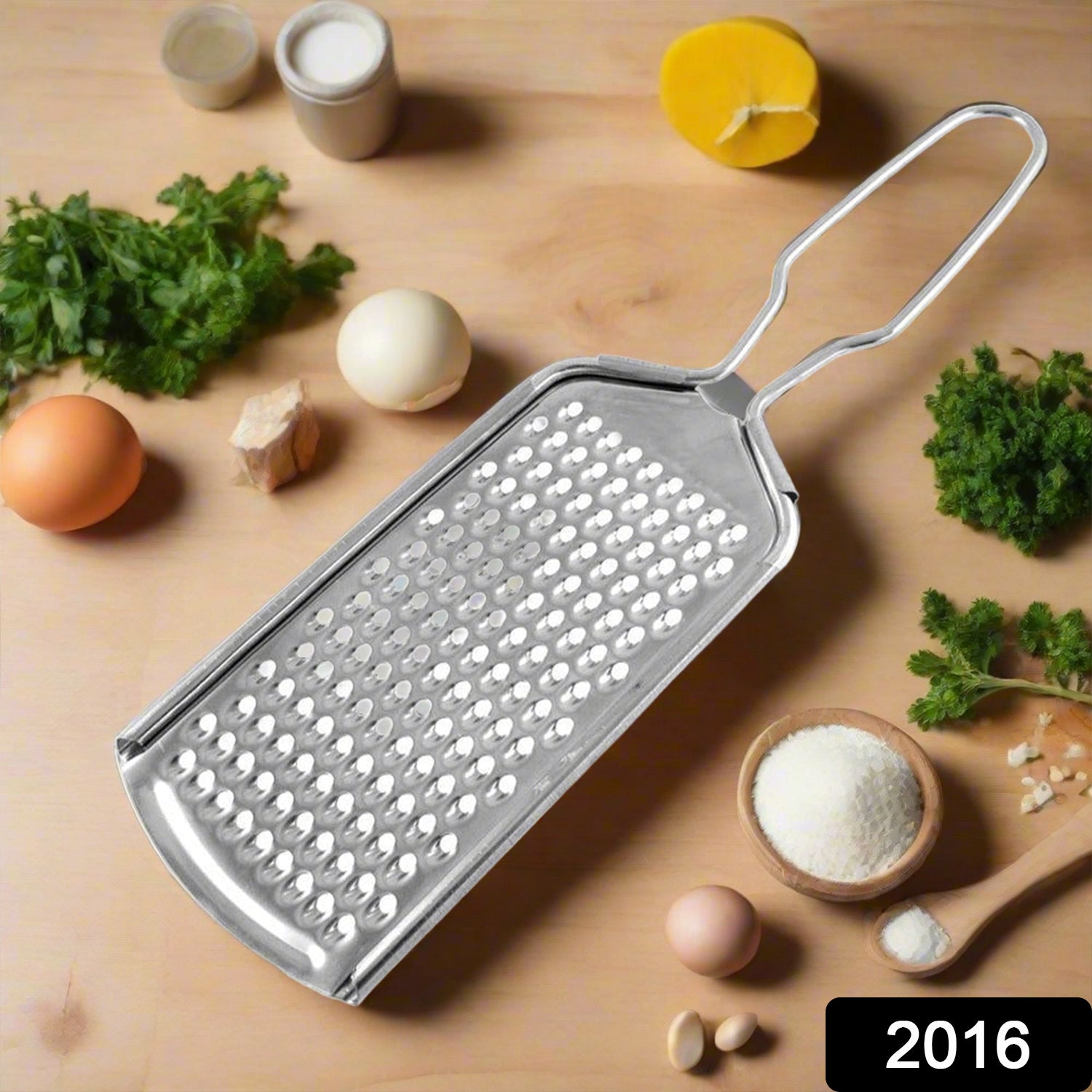 Stainless steel zester grater for zesting citrus, grating cheese, and nutmeg in the kitchen.