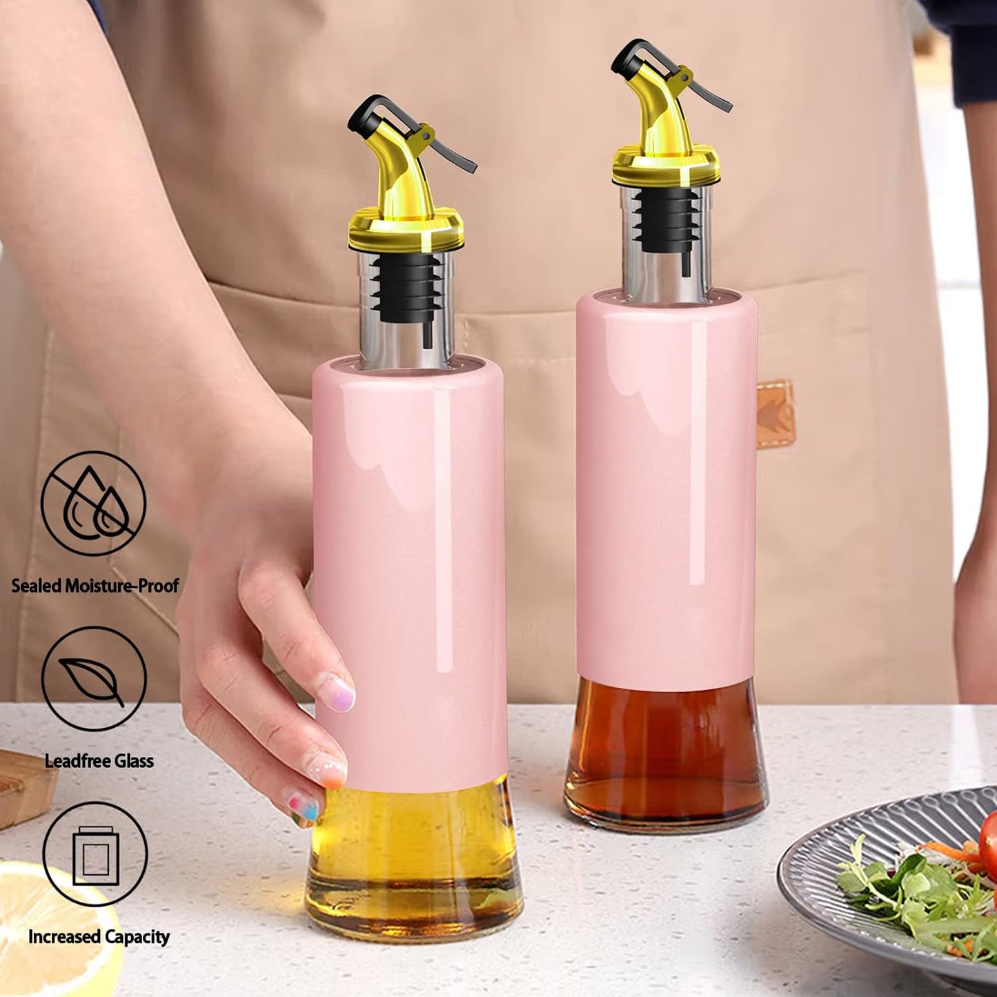 300 ML Olive Oil Dispenser Bottle Leakproof Condiment Glass Container Non- Drip Spout Soy Sauce Vinegar Cruet Bottle for Kitchen Cooking BBQ Fry for Kicthen Home (300 ML)