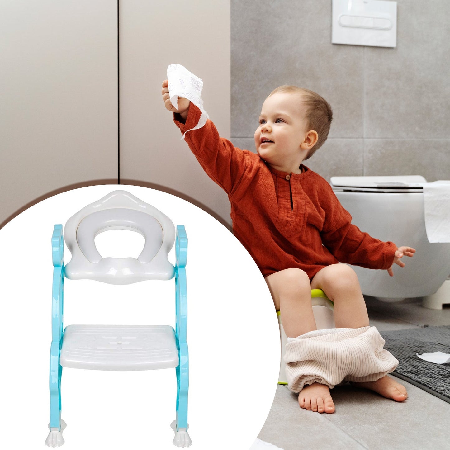 Potty training seat with ladder for toddlers’ convenience