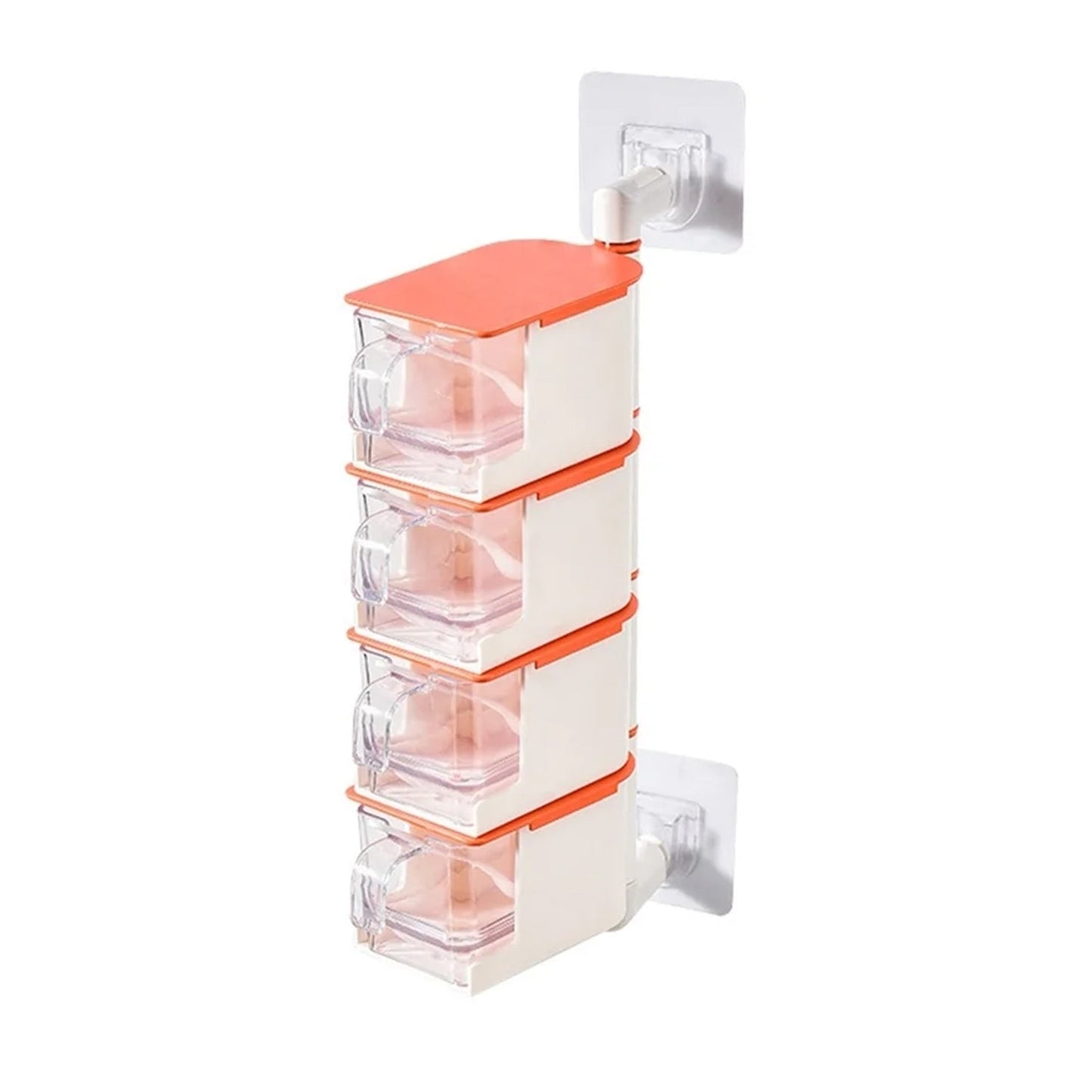 Condiment storage container, 4-layer rotary rack, wall-mounted with spoon.