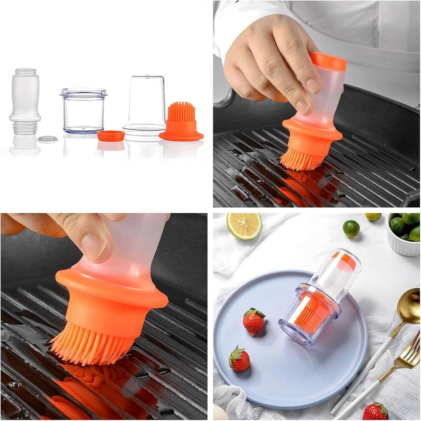 2 in 1 Portable Silicone Oil Bottle Brush with Lid (1 Set)