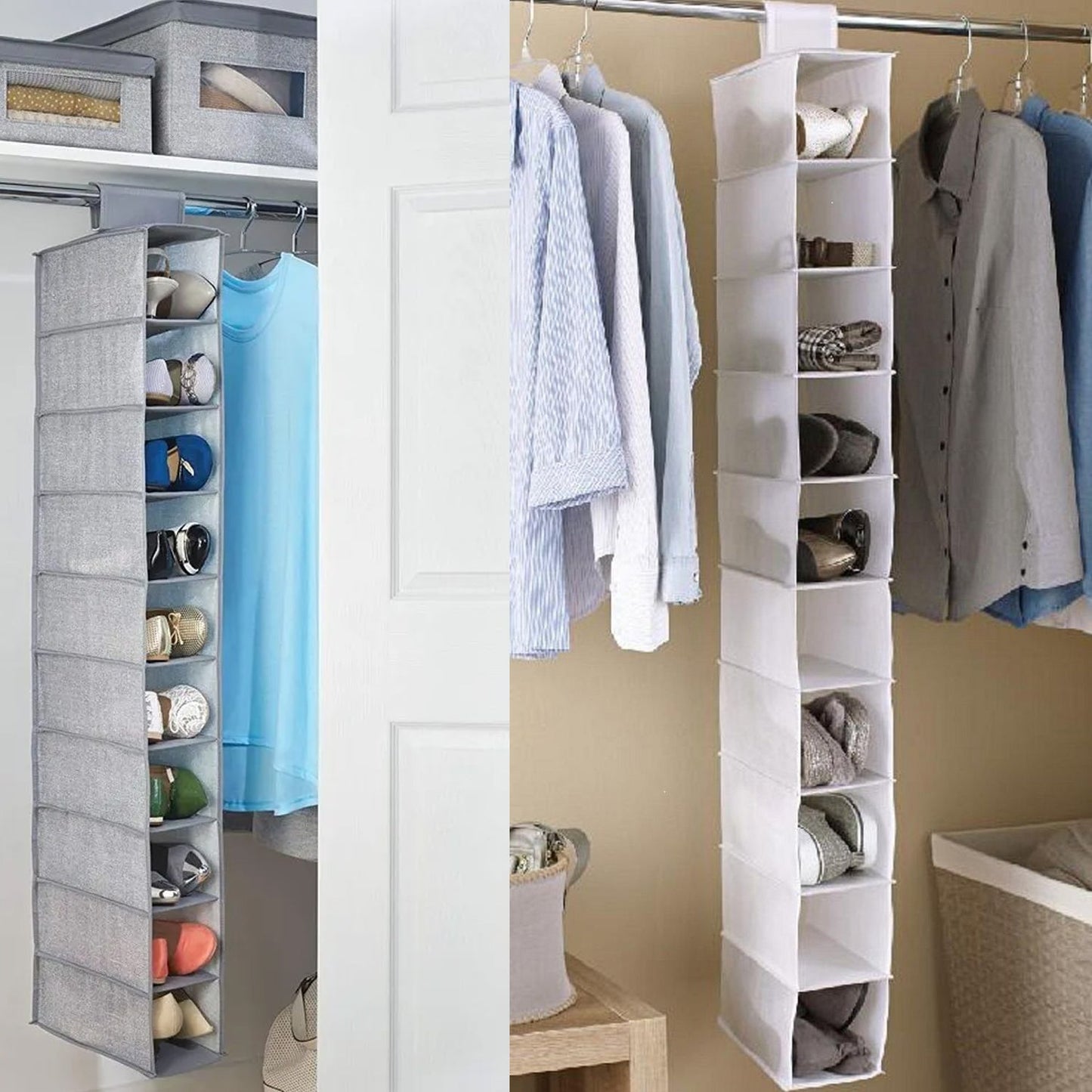 10-tier fabric wardrobe organizer, full view