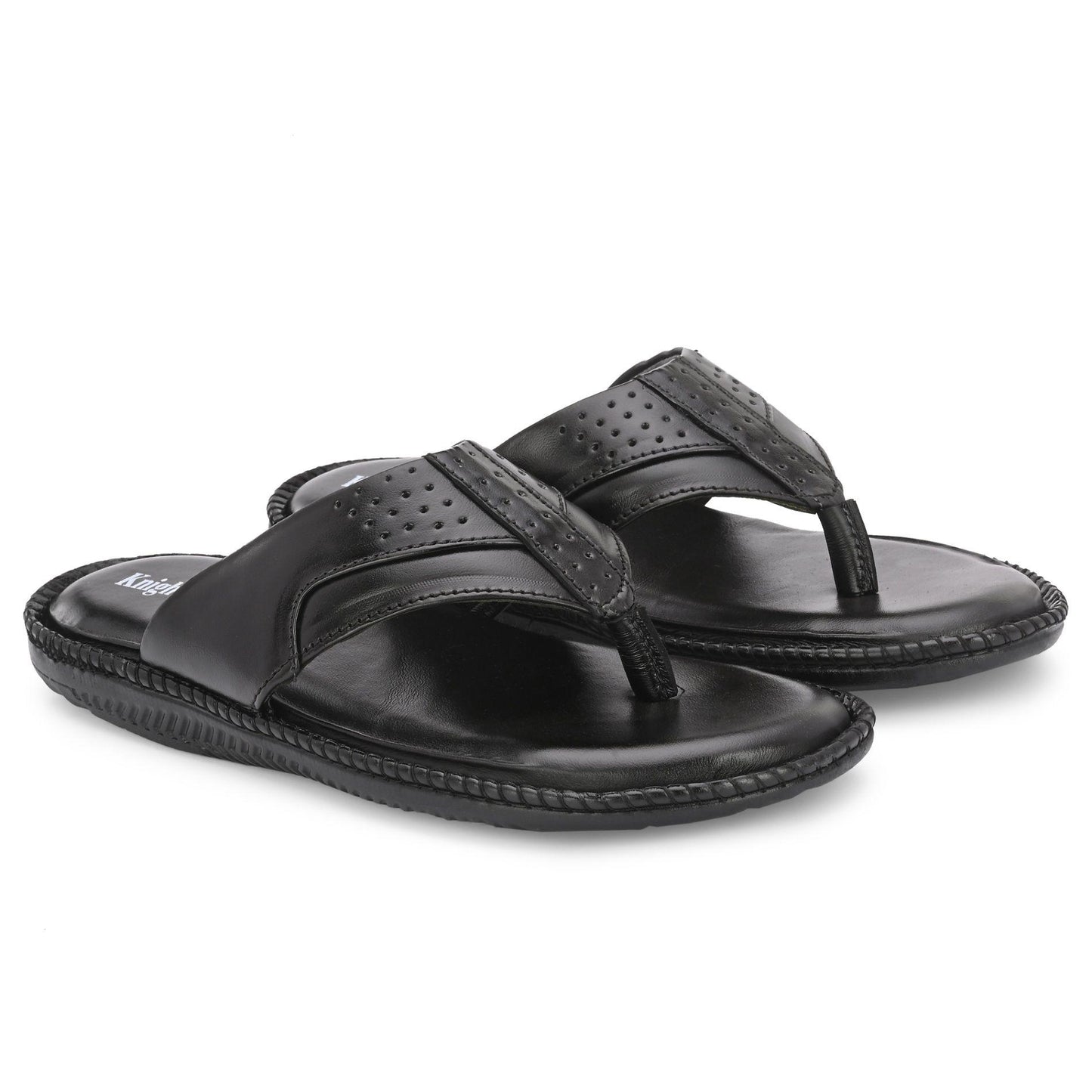 Men's Black Leather Slippers