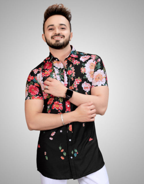 Men Regular Fit Printed Spread Collar Casual Shirt