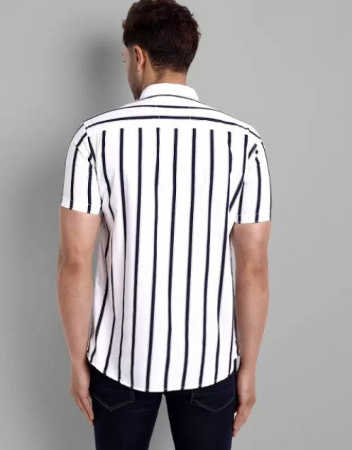 Men Regular Fit Striped Curved Collar Casual Shirt