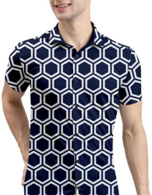 Men Slim Fit Printed Spread Collar Casual Shirt