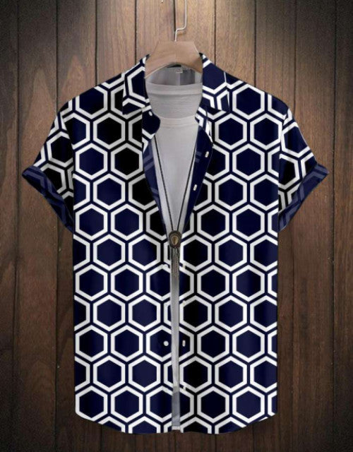 Men Slim Fit Printed Spread Collar Casual Shirt